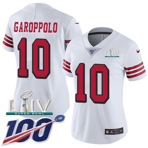 San Francisco 49ers Nike #10 Jimmy Garoppolo White Super Bowl LIV 2020 Rush Women Stitched NFL Limited 100th Season Jersey